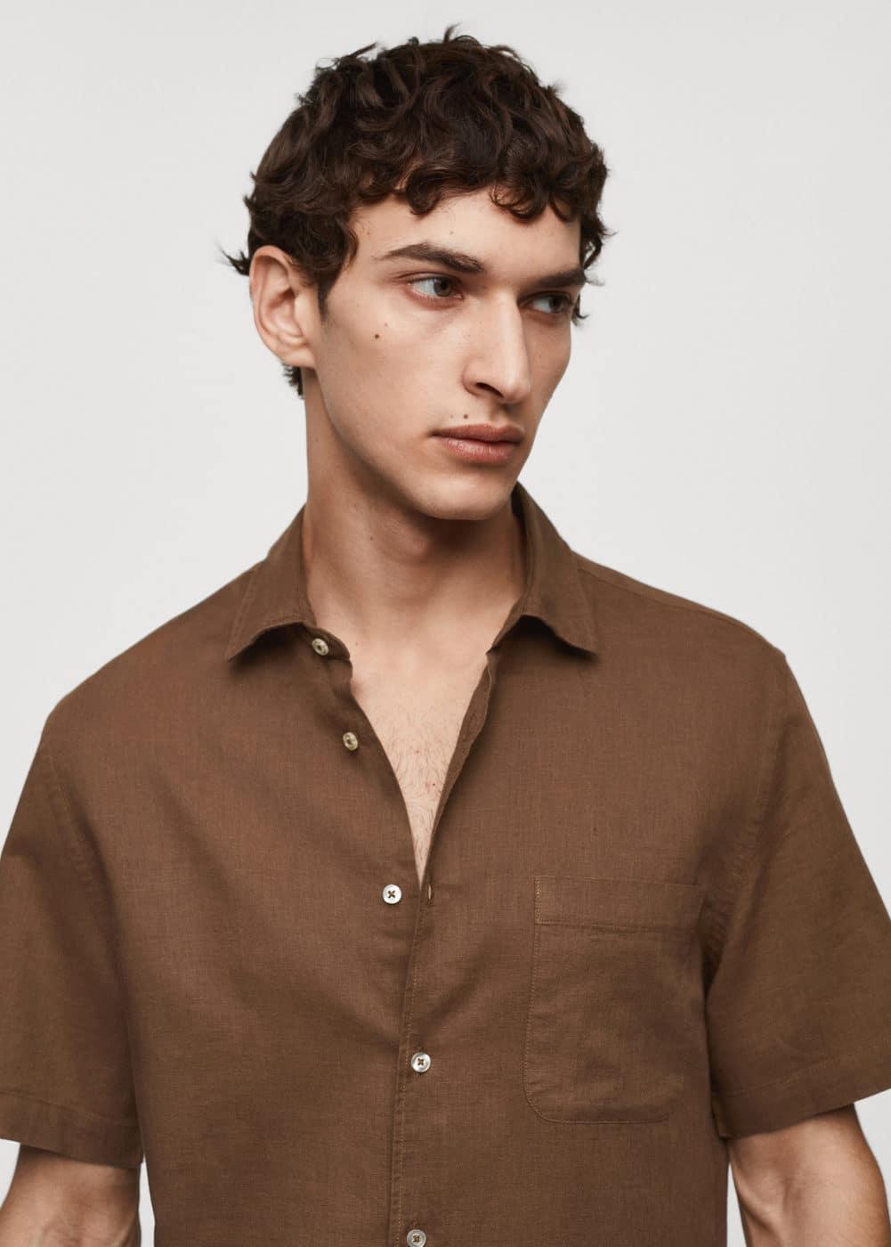 Mango Mens Regular-Fit Linen Short-Sleeved Shirt Product Image