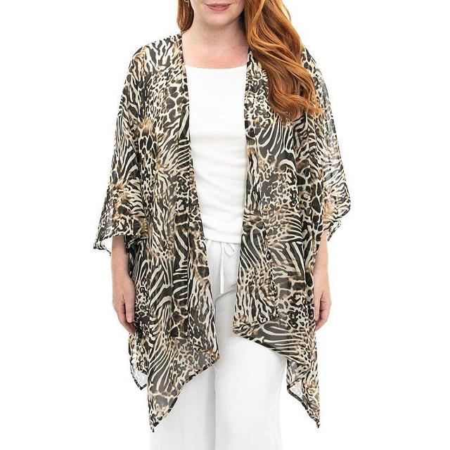 Womens Nina Leonard Floral Open-Front Kimono, White Product Image