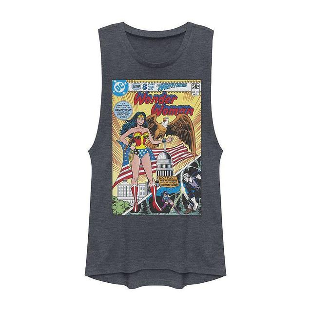 Juniors DC Comics Wonder Woman Vintage Comic Cover Muscle Tank Top, Girls Denim Grey Product Image