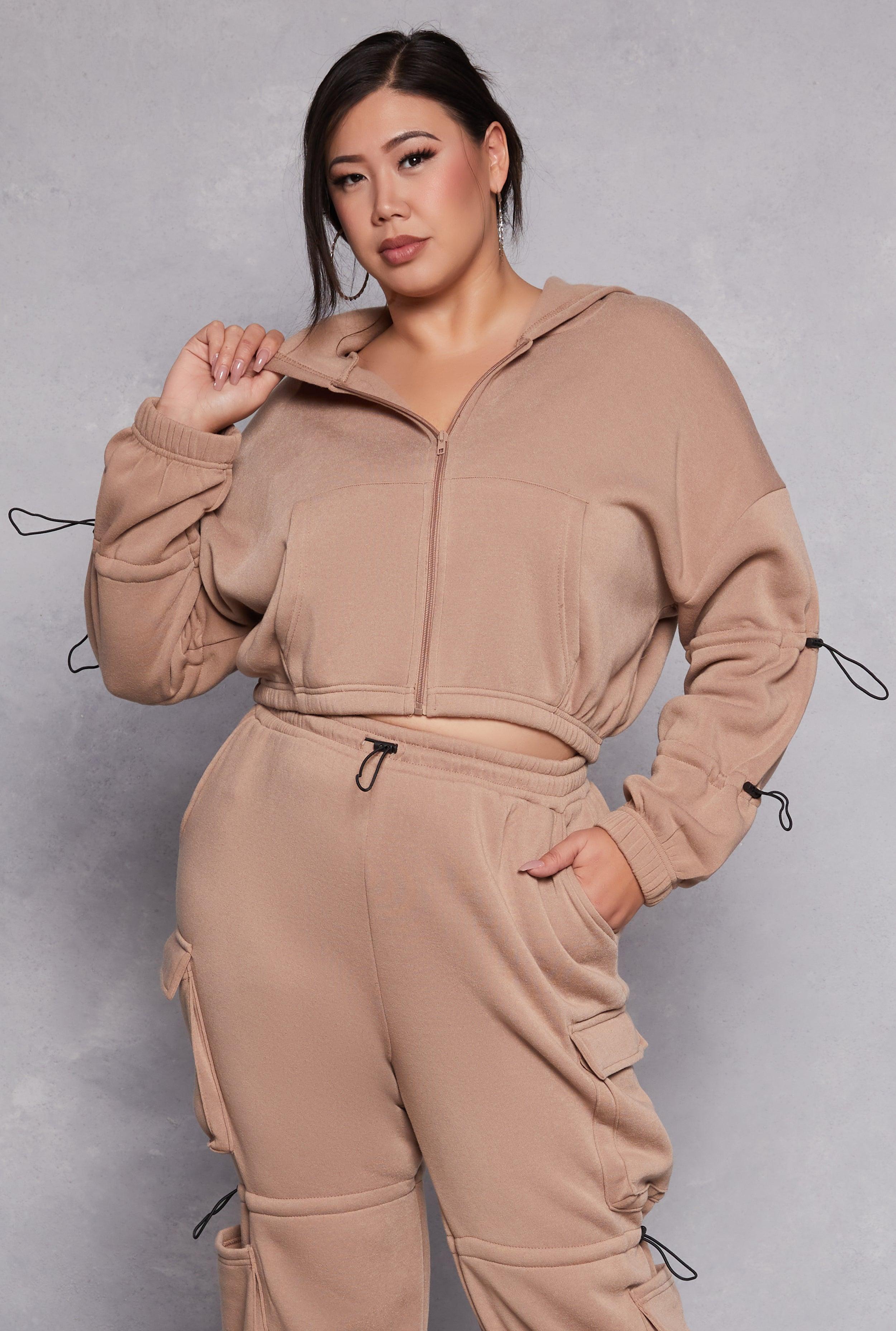 Womens Plus Size Toggle Drawstring Cropped Hoodie product image