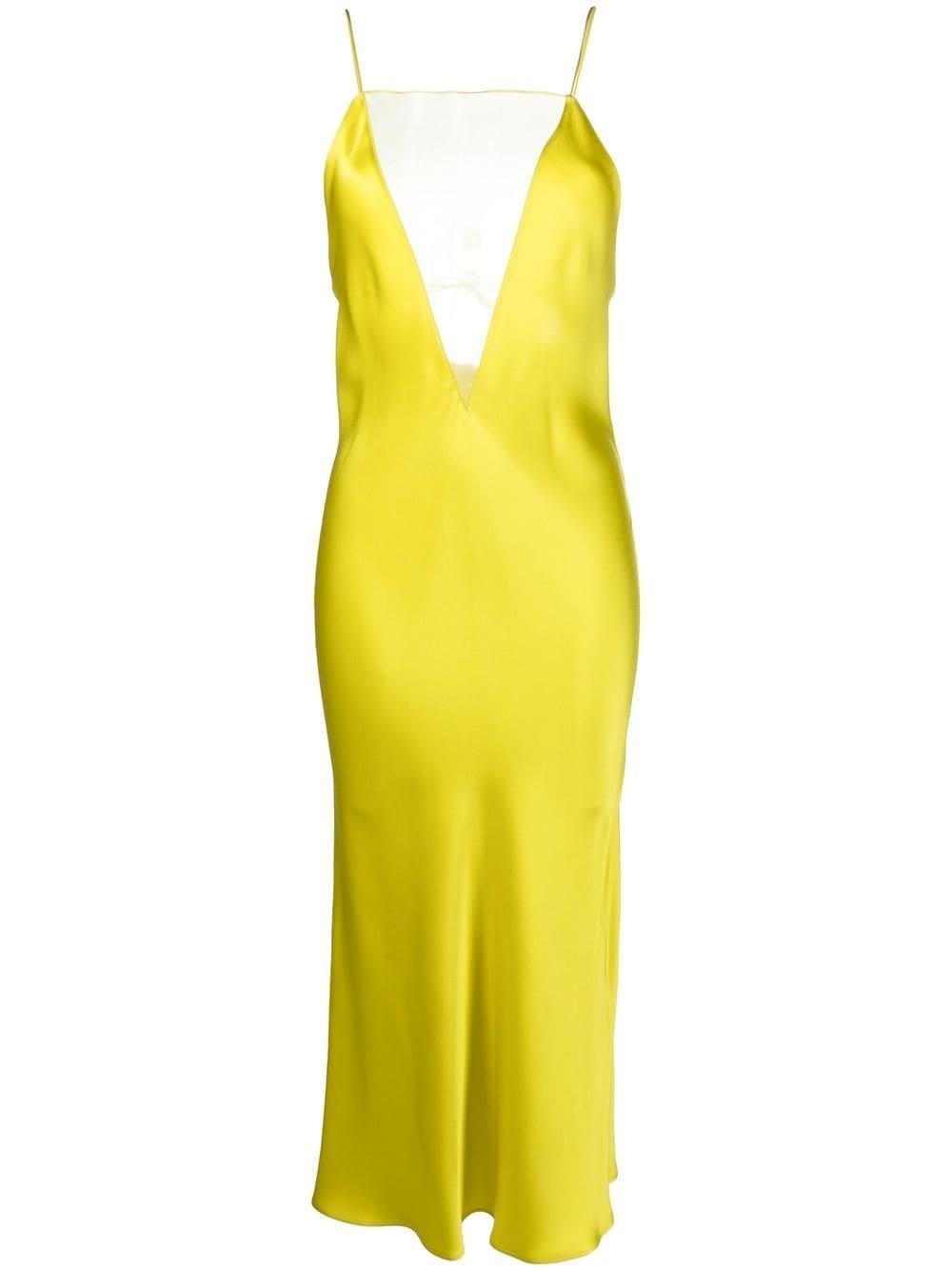 Sheer-panel Open-back Midi Dress In Yellow Product Image