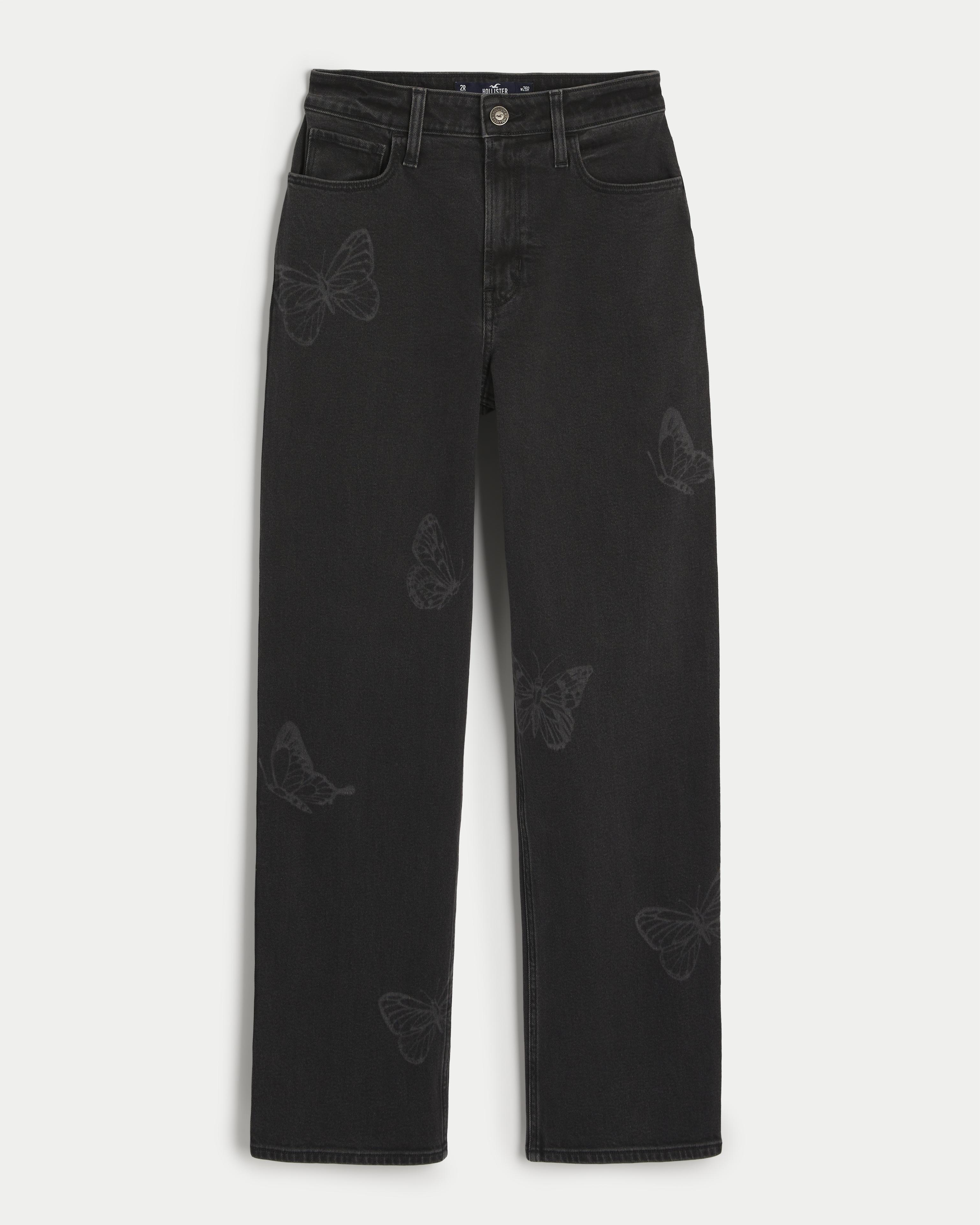 Ultra High-Rise Washed Black Butterfly Print Dad Jeans Product Image