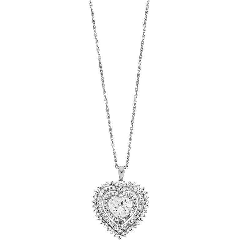 Sterling Silver Cubic Zirconia Heart Pendant Necklace, Womens Product Image