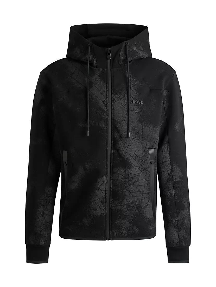 Zip-Up Hoodie with Decorative Reflective Artwork Product Image