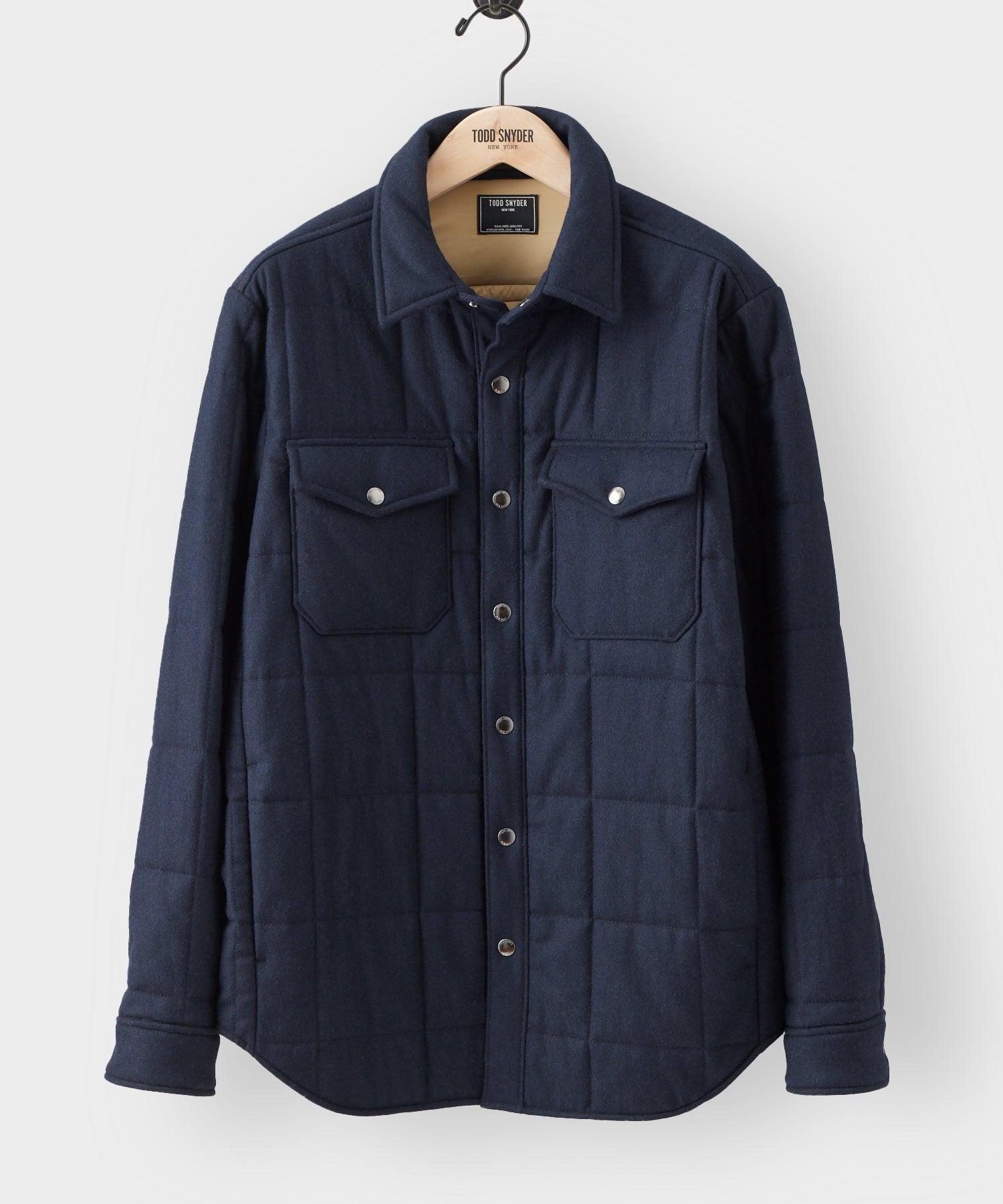 Italian Wool Quilted Shirt Jacket in Navy Product Image