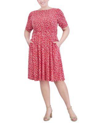 Plus Size Printed Ruched-Sleeve Dress Product Image