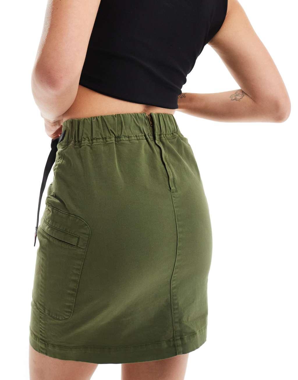 Gramicci cotton twill wrap detail cargo mini skirt in khaki Product Image