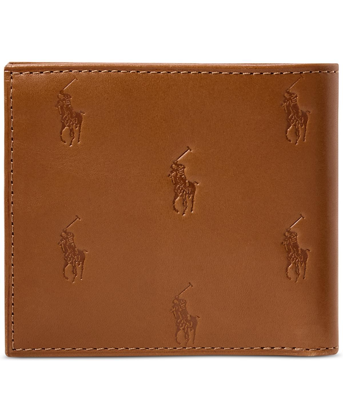 POLO RALPH LAUREN Men's Allover Pony Leather Billfold Wallet In Cla Tan Product Image