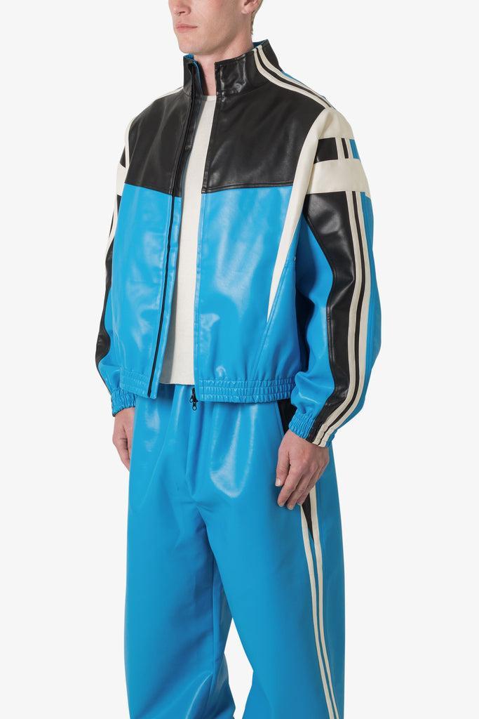 Icon Oversized PU Track Jacket - Blue/Black Product Image