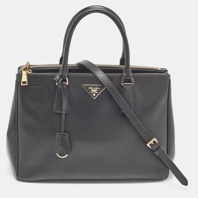 PRADA Womens Black Double Saffiano Mini Leather Top-handle Bag Product Image