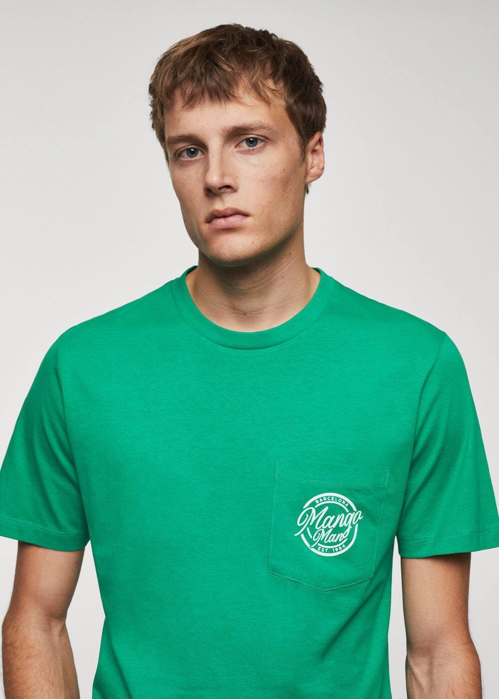 MANGO MAN - 100% cotton t-shirt with logo emerald greenMen Product Image