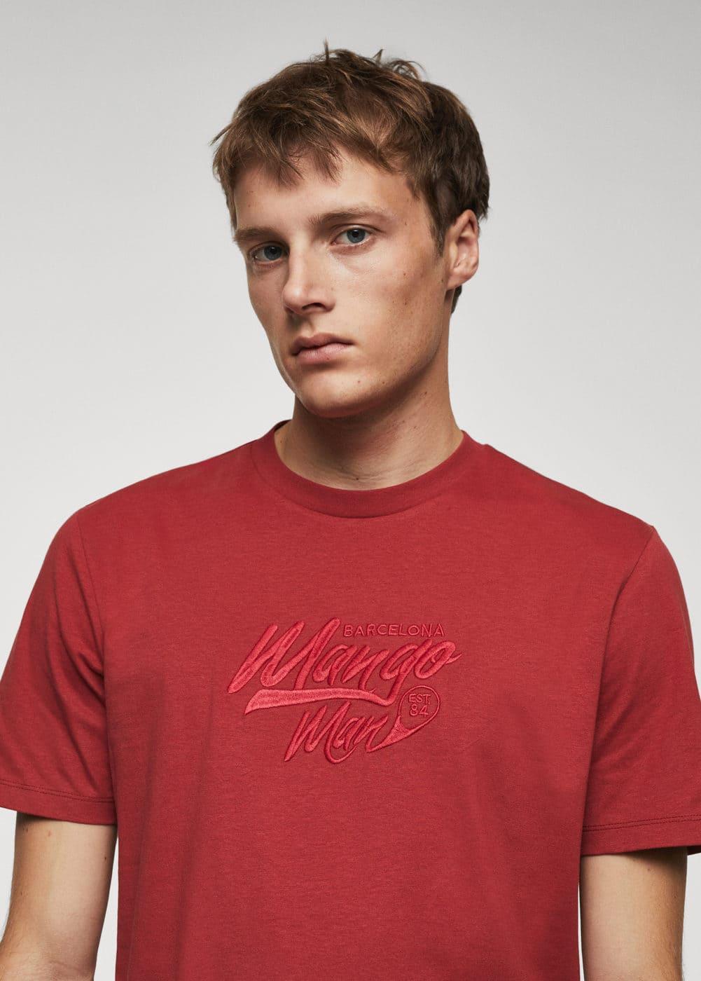 MANGO MAN - 100% cotton t-shirt with embroidered logo redMen Product Image