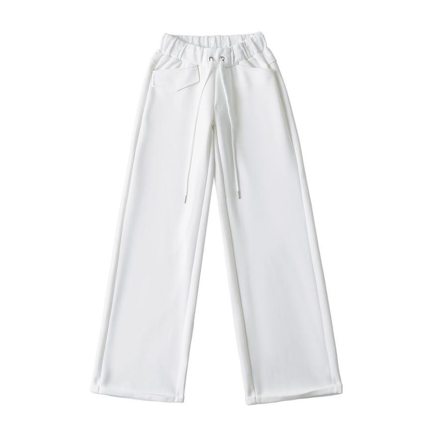 Drawstring Waist Plain Wide Leg Sweatpants Product Image