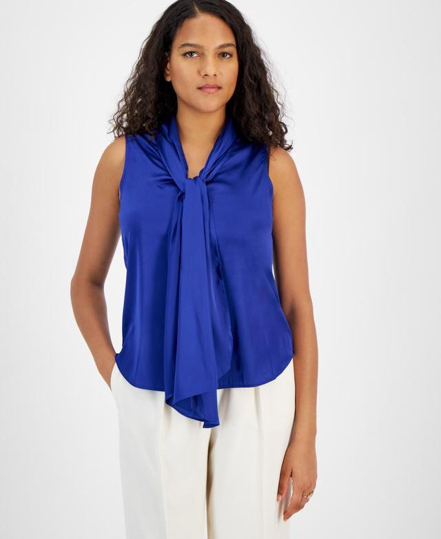 Bar Iii Womens Tie-Neck Sleeveless Satin Blouse, Created for Macys Product Image