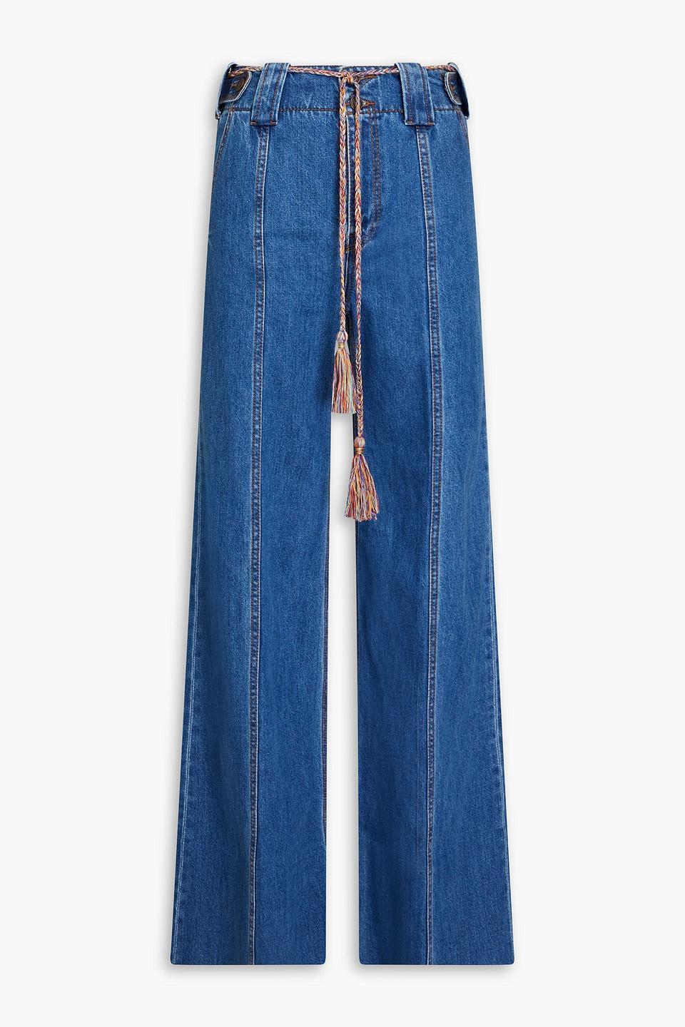 Belted High-rise Wide-leg Jeans In Mid Denim product image