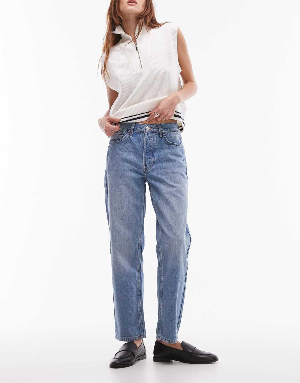 Topshop cropped mid rise Runway jeans in bleach product image