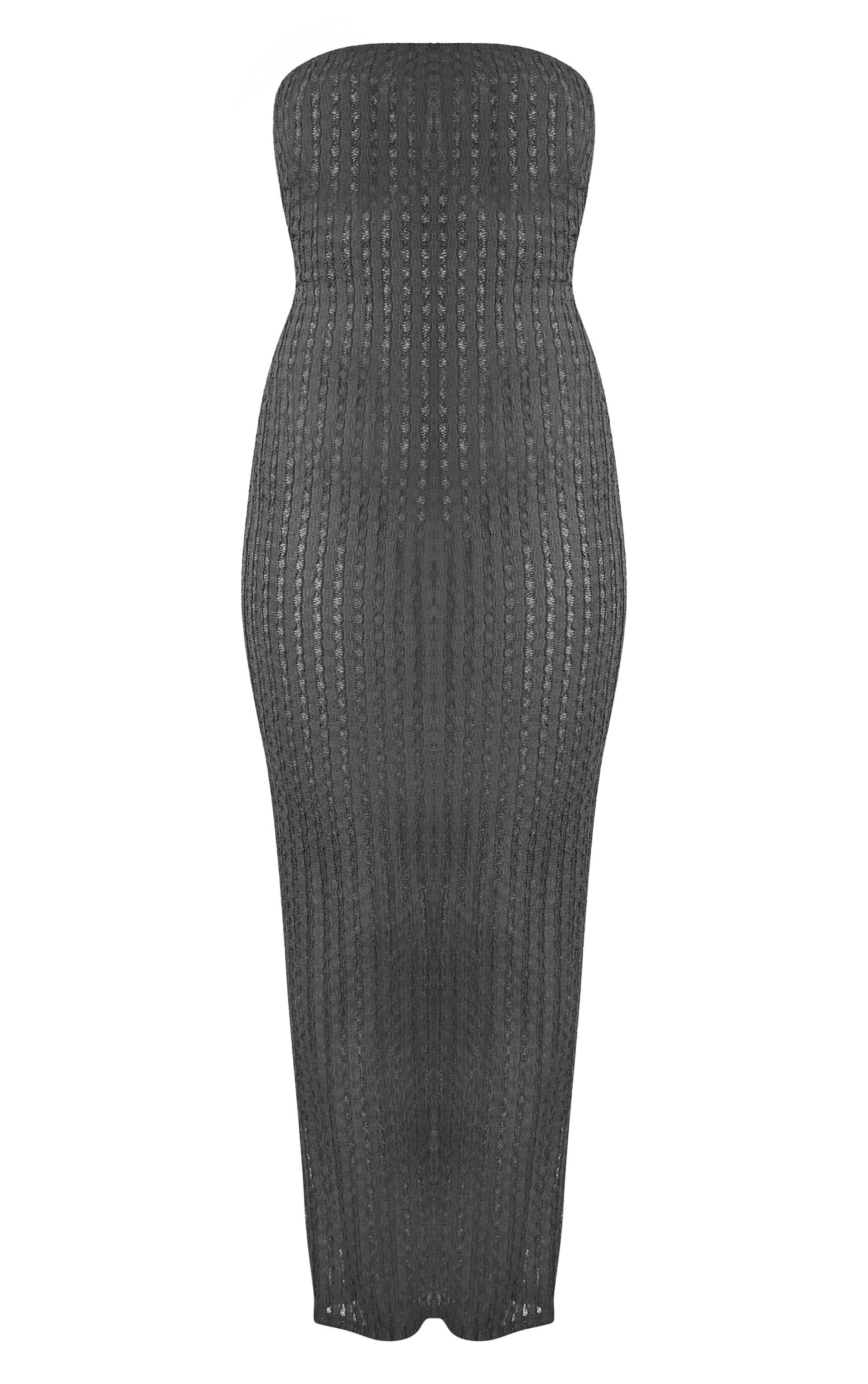 Black Textured Wave Bandeau Midaxi Dress Product Image