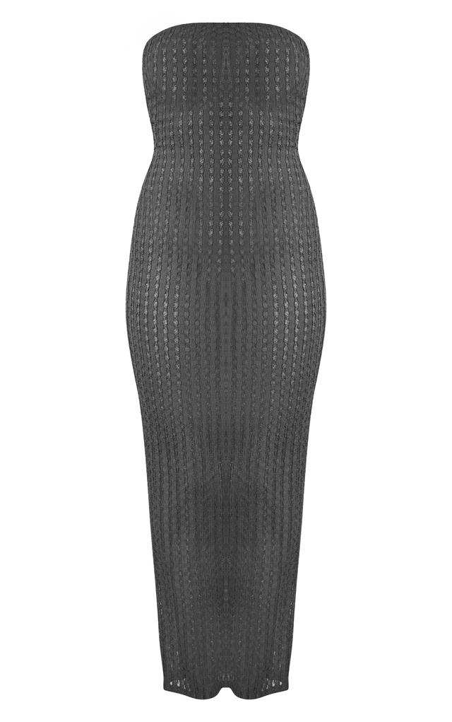 Black Textured Wave Bandeau Midaxi Dress Product Image