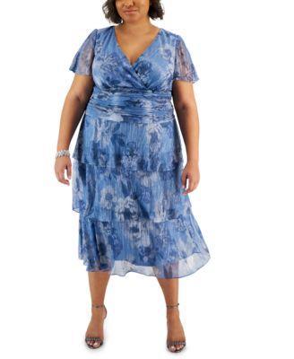 Plus Size Tiered Glitter A-Line Midi Dress Product Image