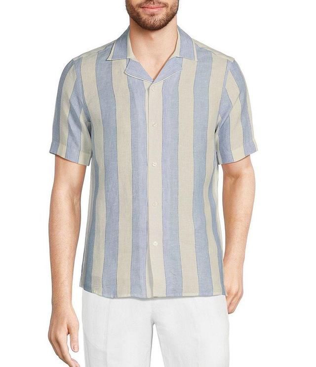 Murano Baird McNutt Linen Slim-Fit Small Stripe Short-Sleeve Woven Camp Shirt Product Image