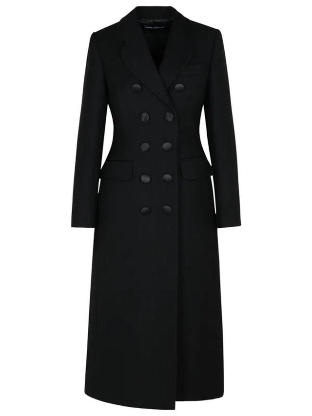 Double-breasted Long Coat In Black Product Image