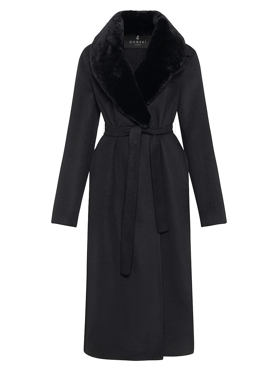 Womens Wool Short Coat with Shearling Lamb Collar Product Image