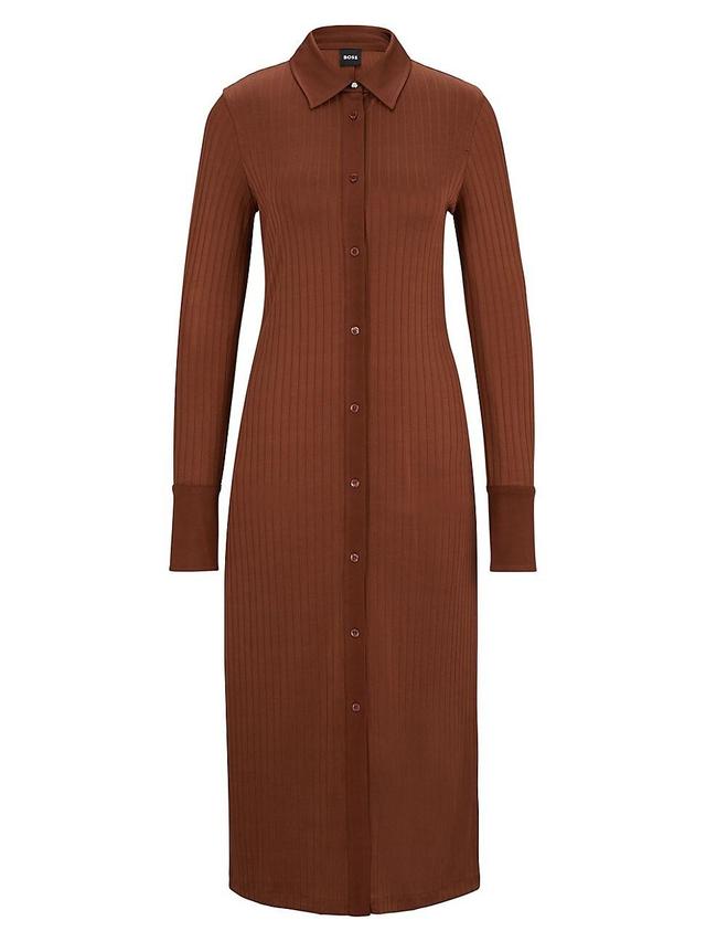 Womens Long-Length Shirt-Style Dress in Ribbed Jersey Product Image