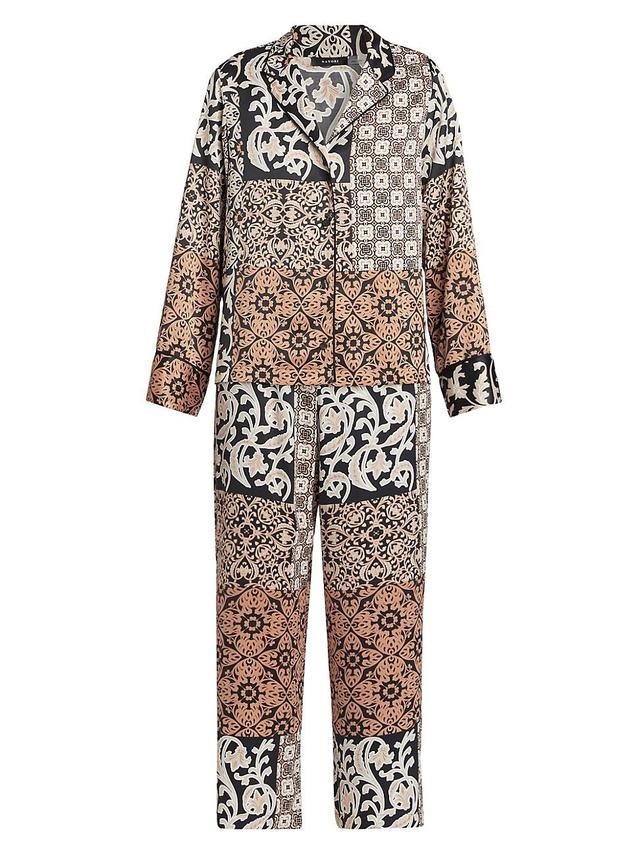 Womens Tapestry Patchwork 2-Piece Pajama Set Product Image