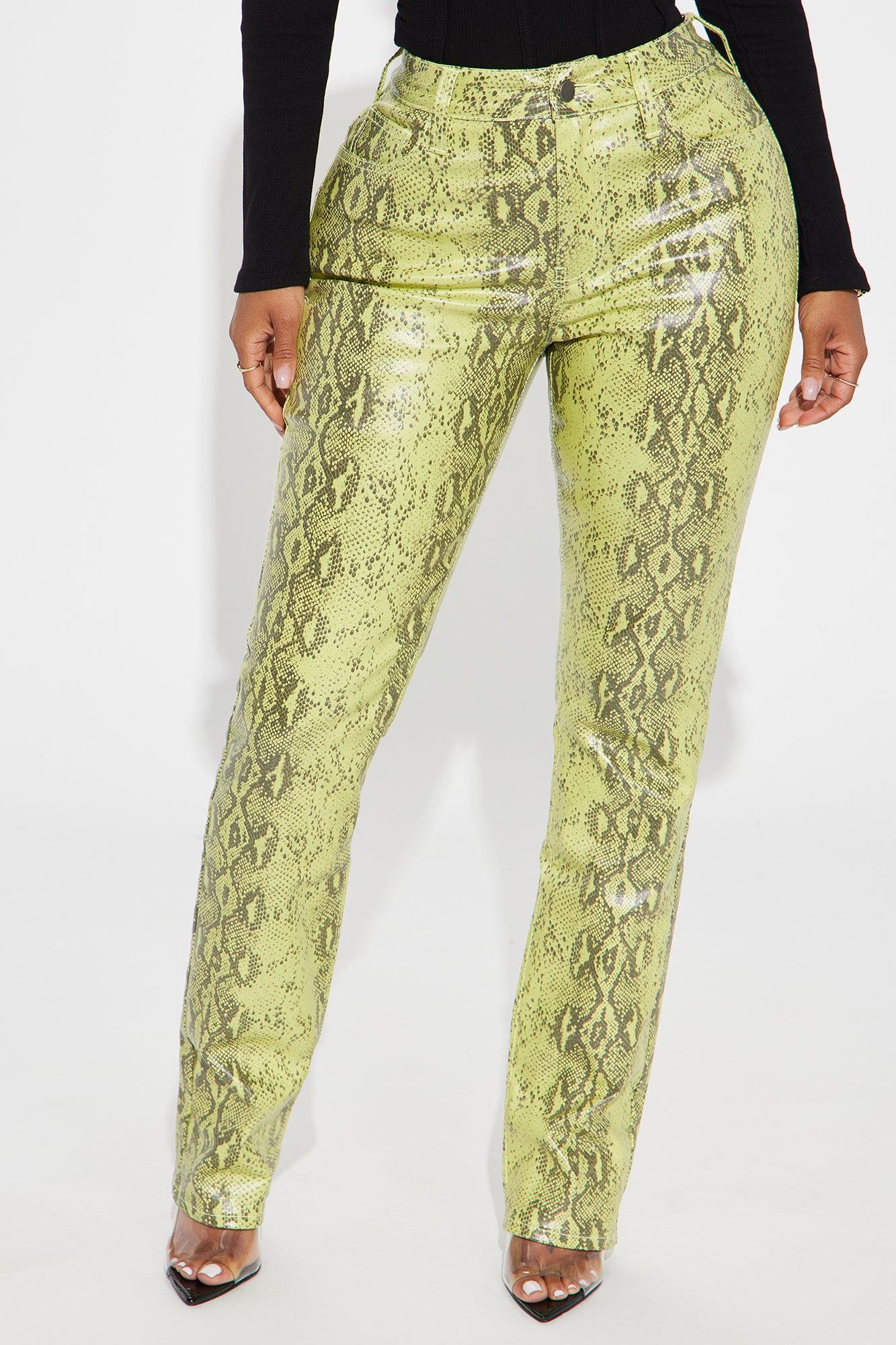 Iliana Faux Leather Slim Straight Pant - Lime Product Image