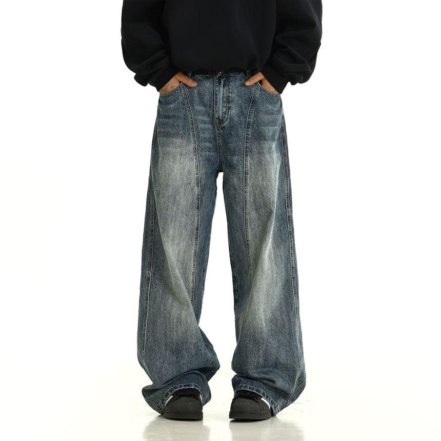 Mid Rise Washed Straight Leg Jeans Product Image