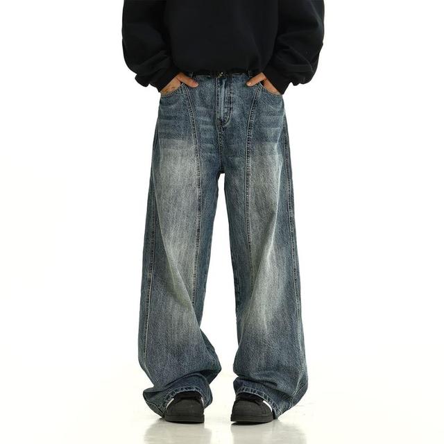 Mid Rise Washed Straight Leg Jeans Product Image