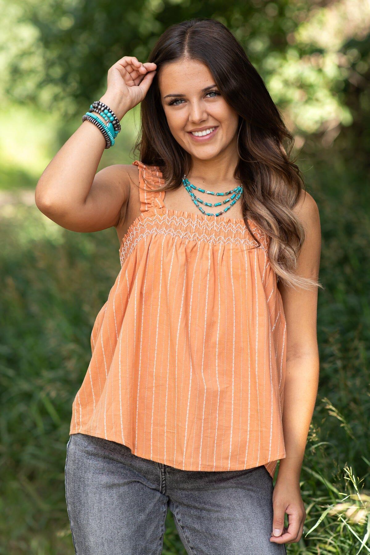 Burnt Orange Embroidered Trim Tank Product Image