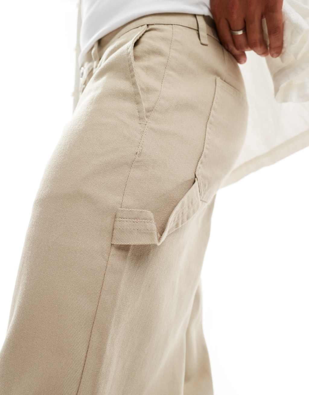 ADPT wide fit carpenter twill pants in beige  Product Image