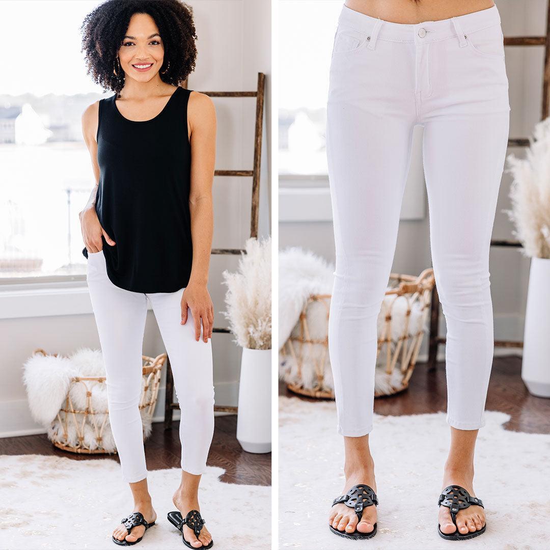 On the Road Classic Cream White Skinny Jeans Female Product Image