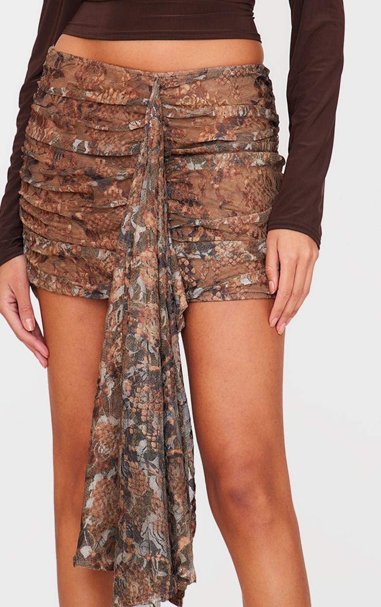 Brown Print Lace Mini Skirt Product Image