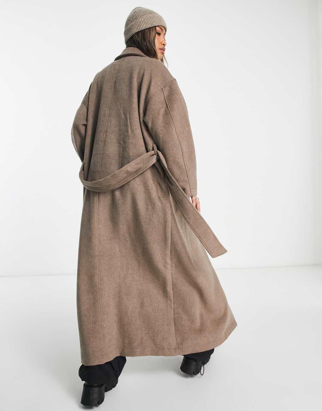 Object wool blend belted coat in oatmeal  Product Image