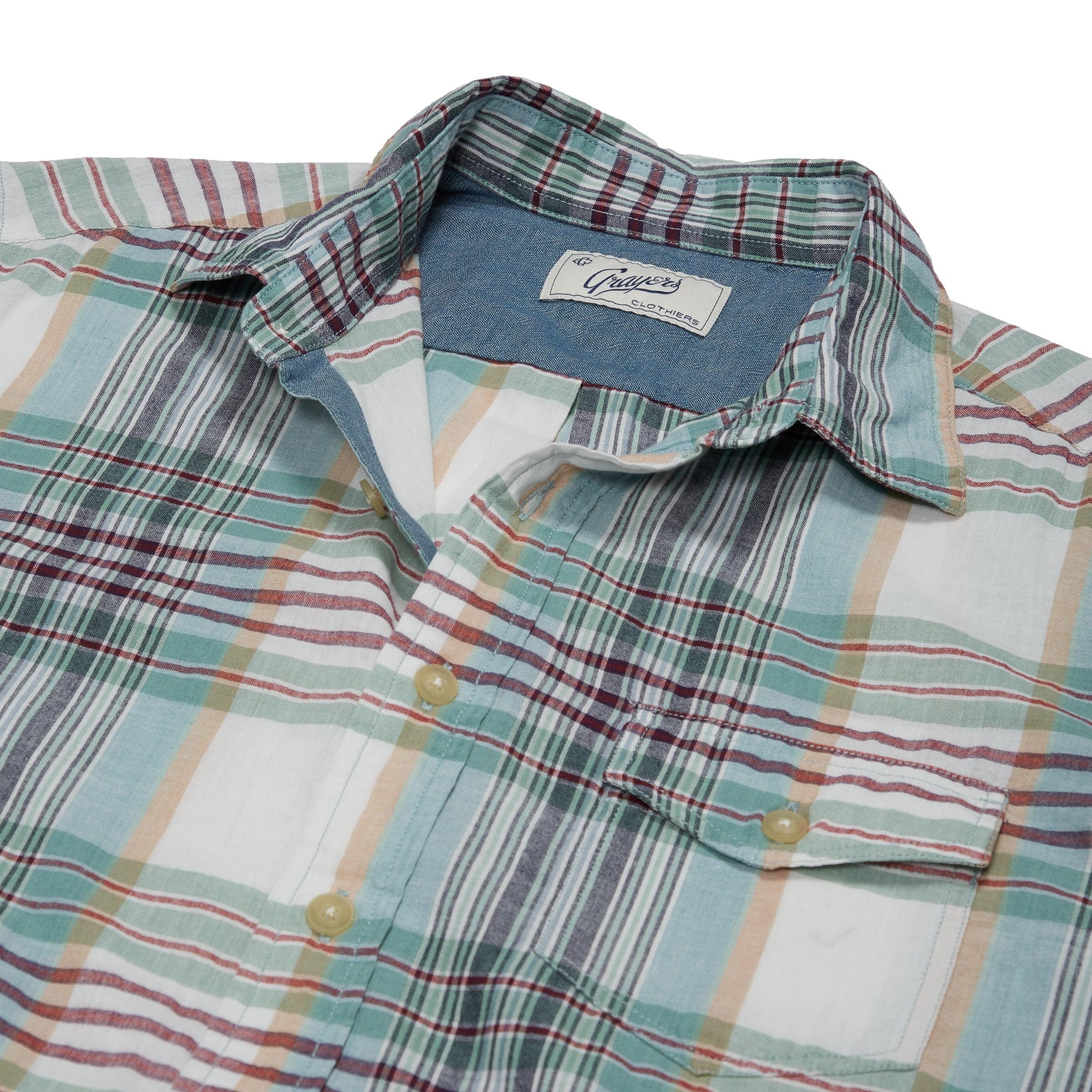 Livingstone's Classic Madras Plaid Short Sleeve Shirt - Lunar Rock Blue Tan Product Image