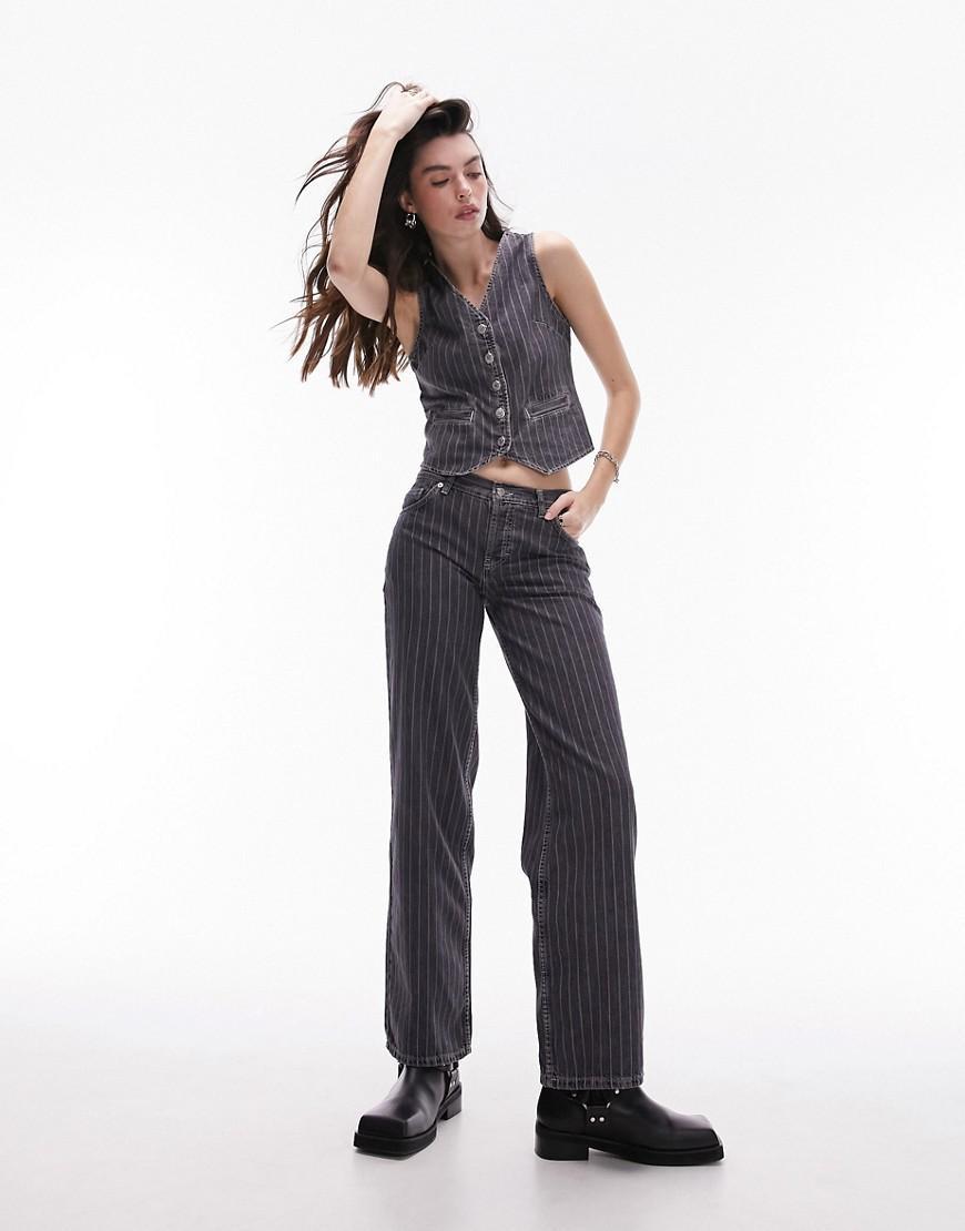 Topshop Ember low wide pinstripe jeans in washed black - part of a set product image