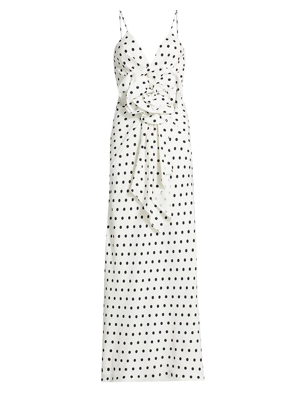 Womens Polka-Dot Silk Rosette Maxi Dress Product Image