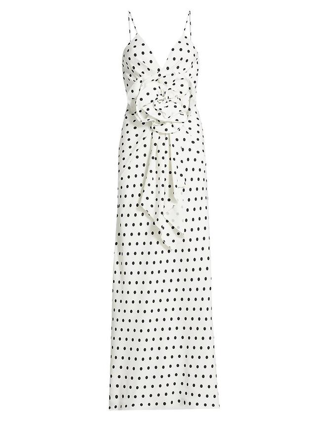 Womens Polka-Dot Silk Rosette Maxi Dress Product Image