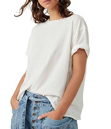 Free People Nina Short Sleeve Raw Edge Crew Neck Boxy Tee Shirt product image