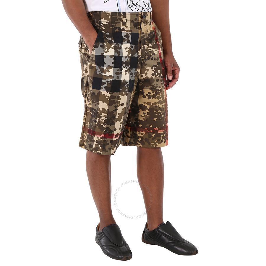 Men's Camouflage Check Cotton Tailored Shorts In Beige Product Image