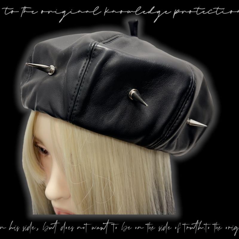 Studded Faux Leather Beret Hat product image