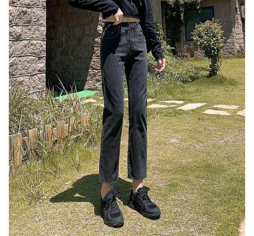 Mid Rise Washed Crop Straight Leg Jeans Product Image