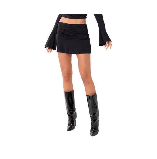 EDIKTED Corey Ruched Low Rise Miniskirt in Black at Nordstrom, Size X-Large Product Image