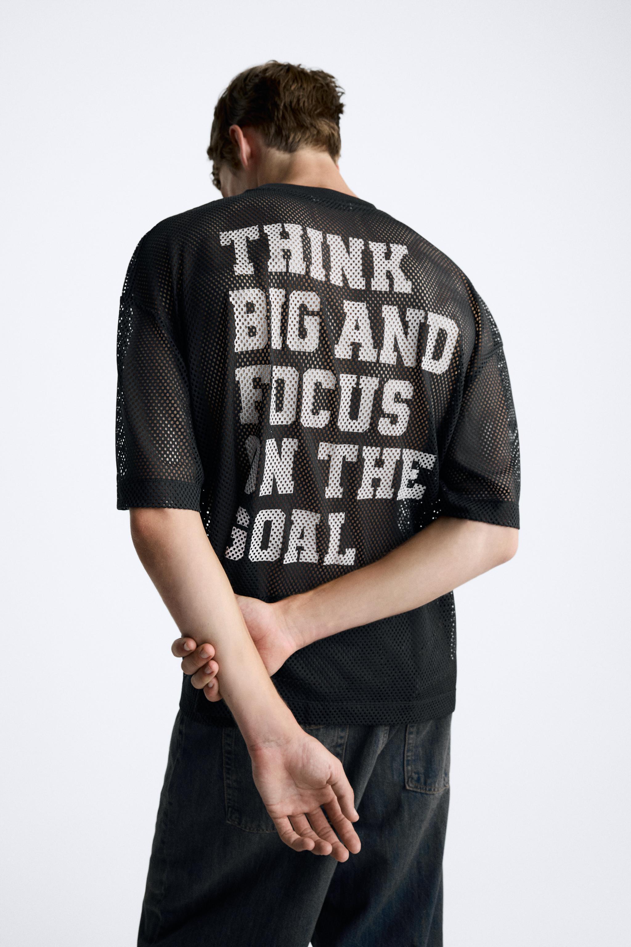 TEXTURED MESH TEXT T-SHIRT Product Image