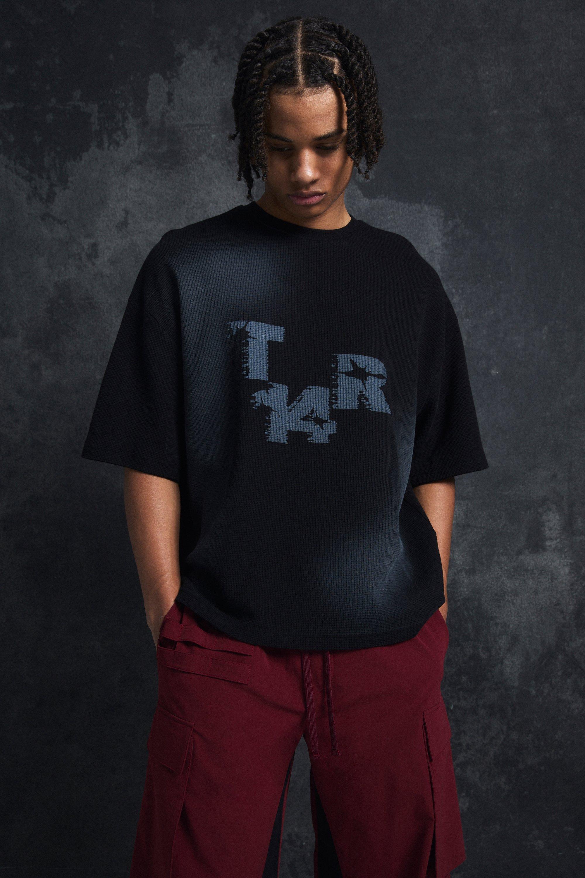 Trippie Redd Oversized Boxy Washed Waffle 14 Print T-shirt | boohooMAN USA product image