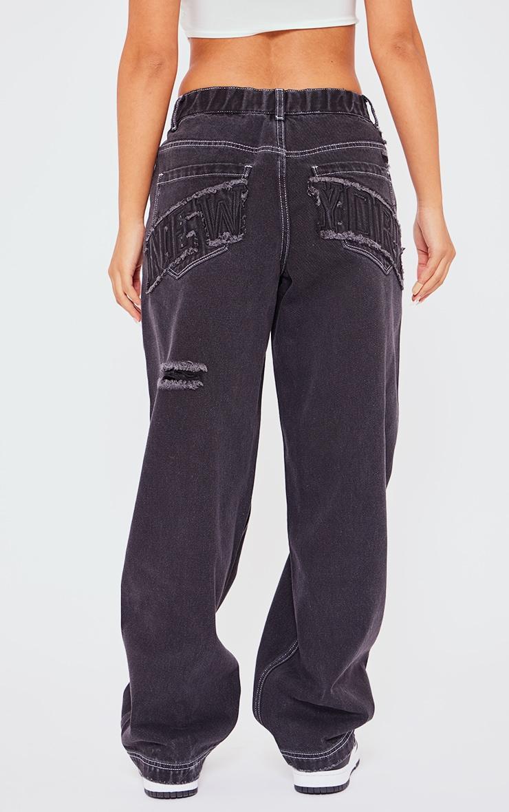 Petite Black Denim Embroidered Detail Cargo Jeans Product Image