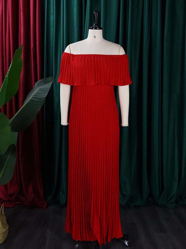 Wrap Pleated Solid Color Off-The-Shoulder Evening Dresses Product Image