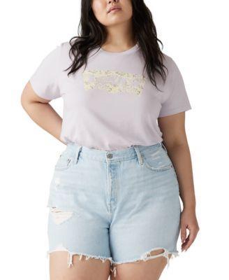 Plus Size Floral Logo Crewneck Cotton T-Shirt Product Image